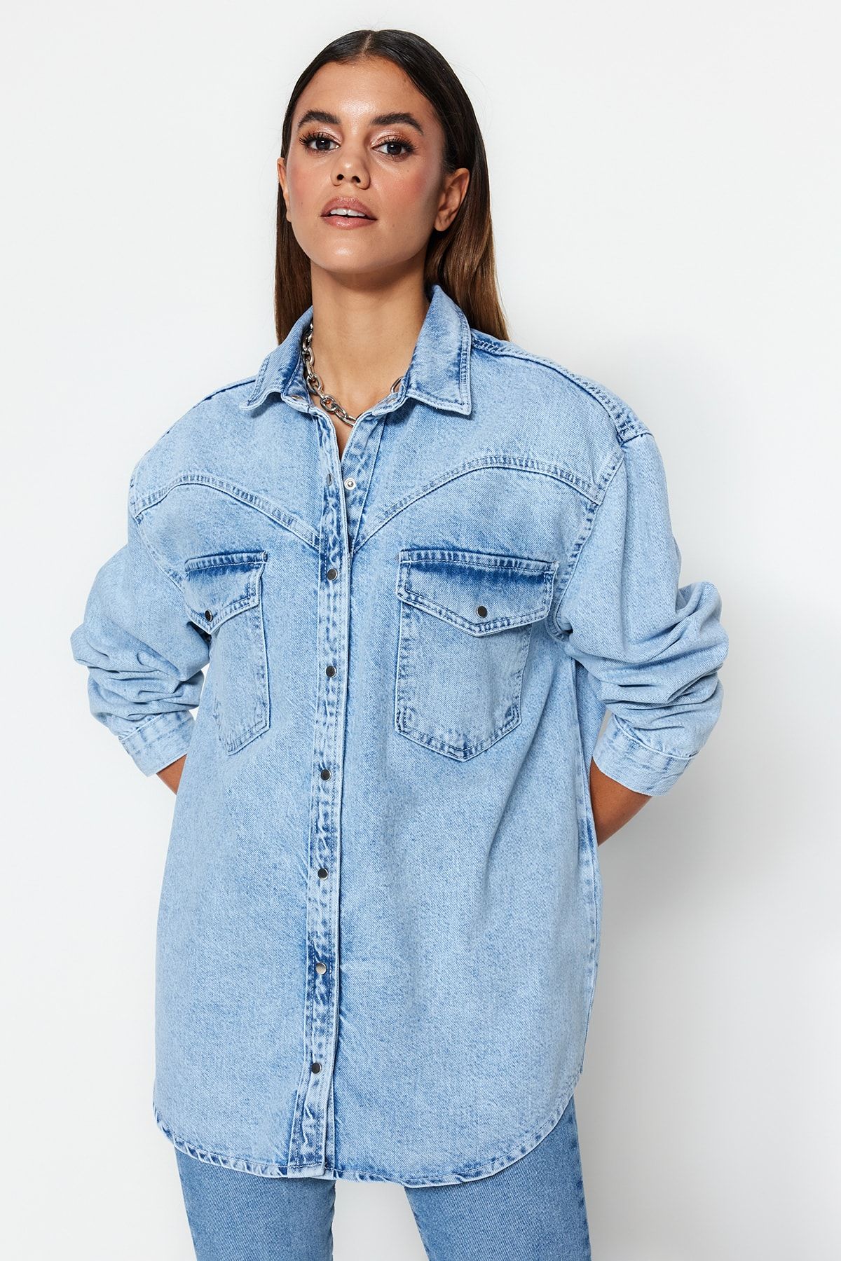 Trendyol Collection-Cămașă albastră din blugi TWOSS23GO00227 3