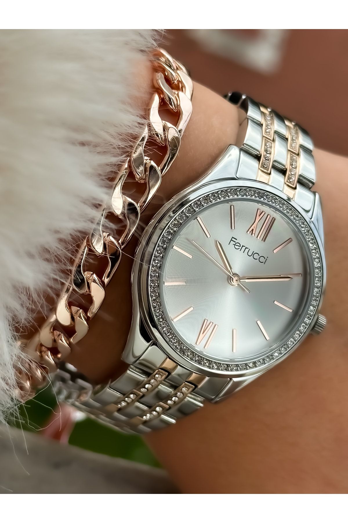 Ferrucci Brand Steel Strap 2 Years Warranty Waterproof Stone Silver Color Women s Wristwatch bracelet