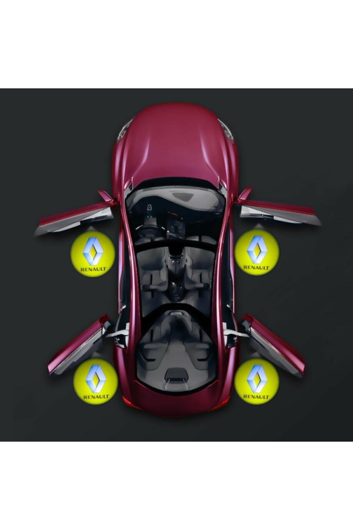 Mycl Renault 2 Adet Araçları Için Pilli Yapıştırmalı Mesafe Sensörlü Kapı Altı Led Logo / Projektör