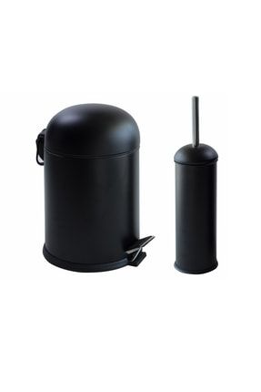 Bon Banyo Seti 2'li Çöp Kovası Klozet Fırçası Siyah 6000S