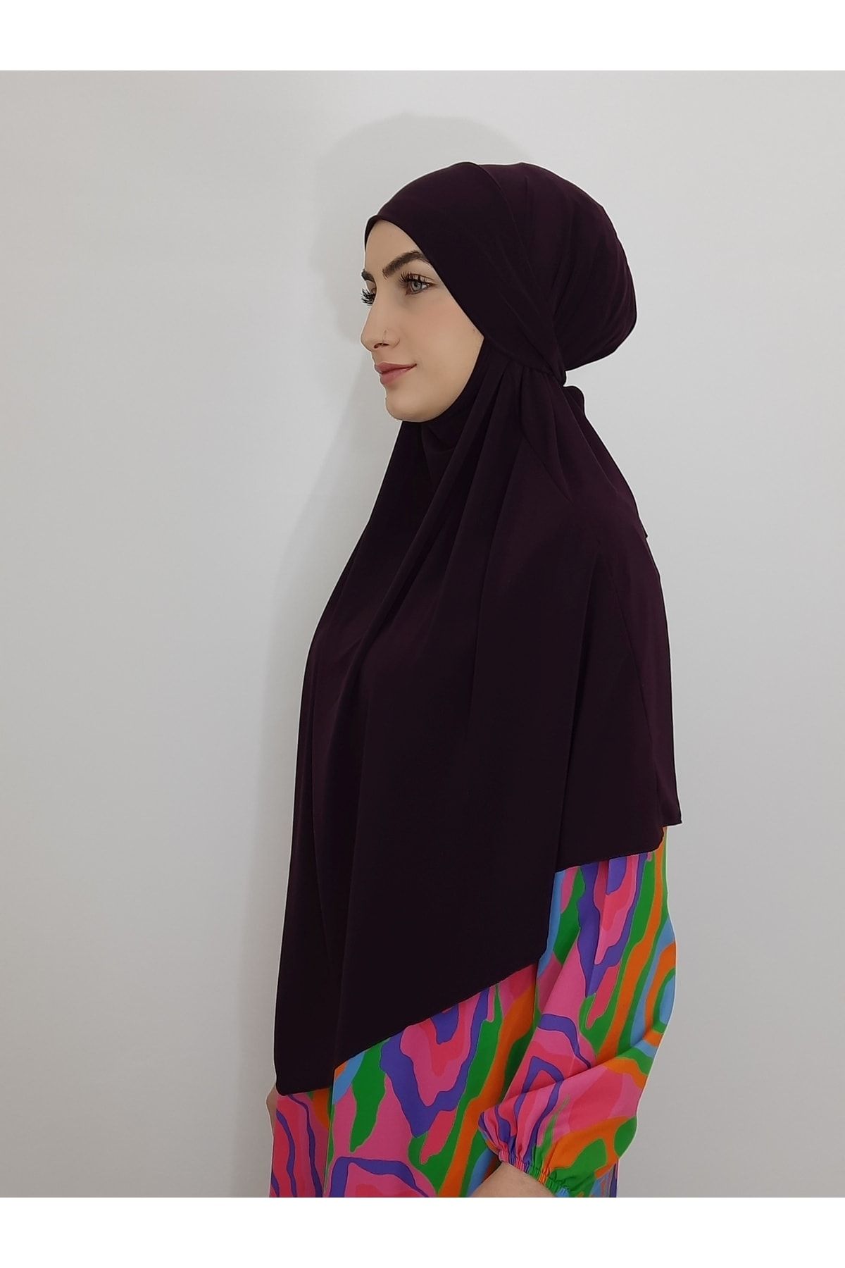 R&S modibone-Souffle Ready Tied Peceli Large Scarf Hıjap Plum Suitable for Hajj and Umrah 5