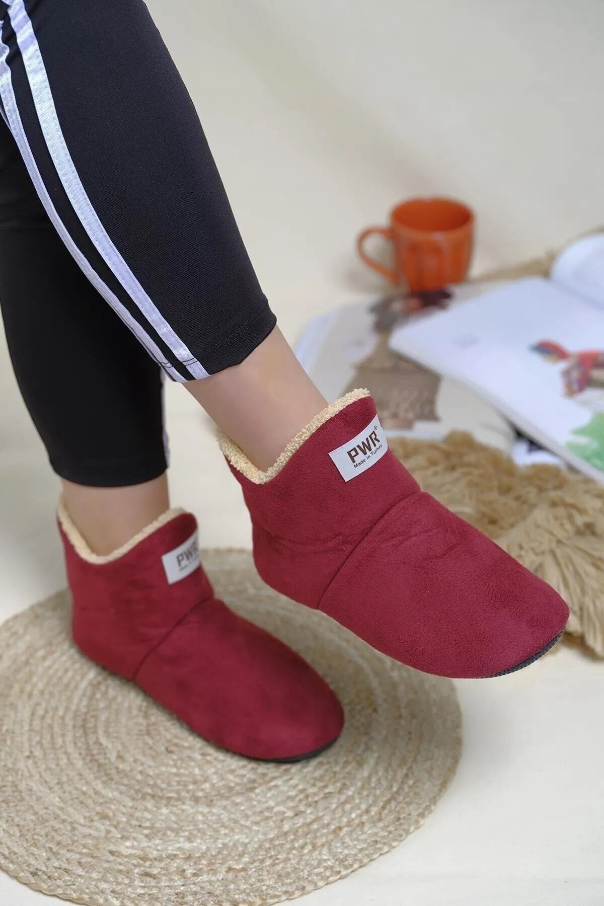 Puly Unisex Bordo Içi Yünlü Ev Pandufu Ev Botu Ev Ayakkabısı