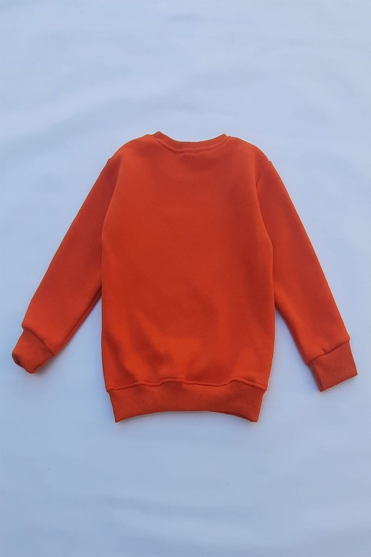 Unisex Çocuk Turuncu Basic Içi Polarlı Örme Kalın Sweatshirt