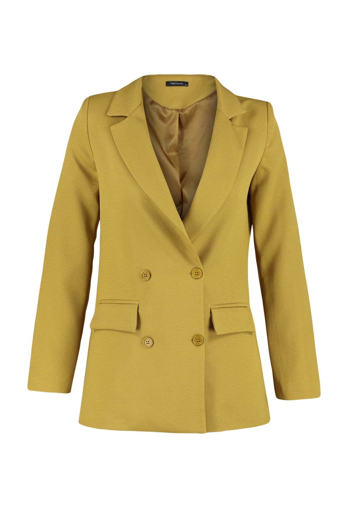 Trendyol Collection-Light Brown Regular Lined Double Breasted Closure Button Detailed Woven Blazer Jacket TWOAW21CE0264 7
