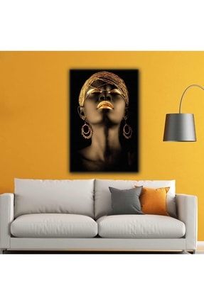 Afrikalı Siyahi Zenci Kadın Portre Gold Afrıcan Woman Kanvas Tablo T1010003