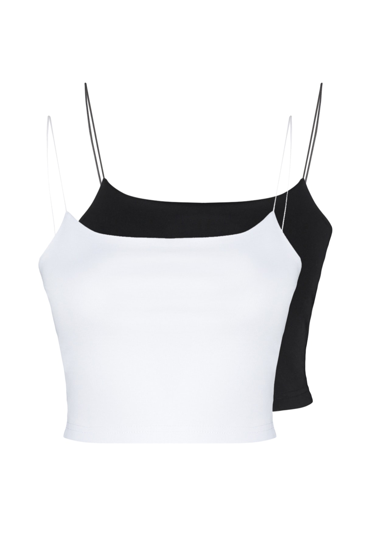 Trendyol Collection Black-White 2-Pack Cotton Spaghetti Strap Crop