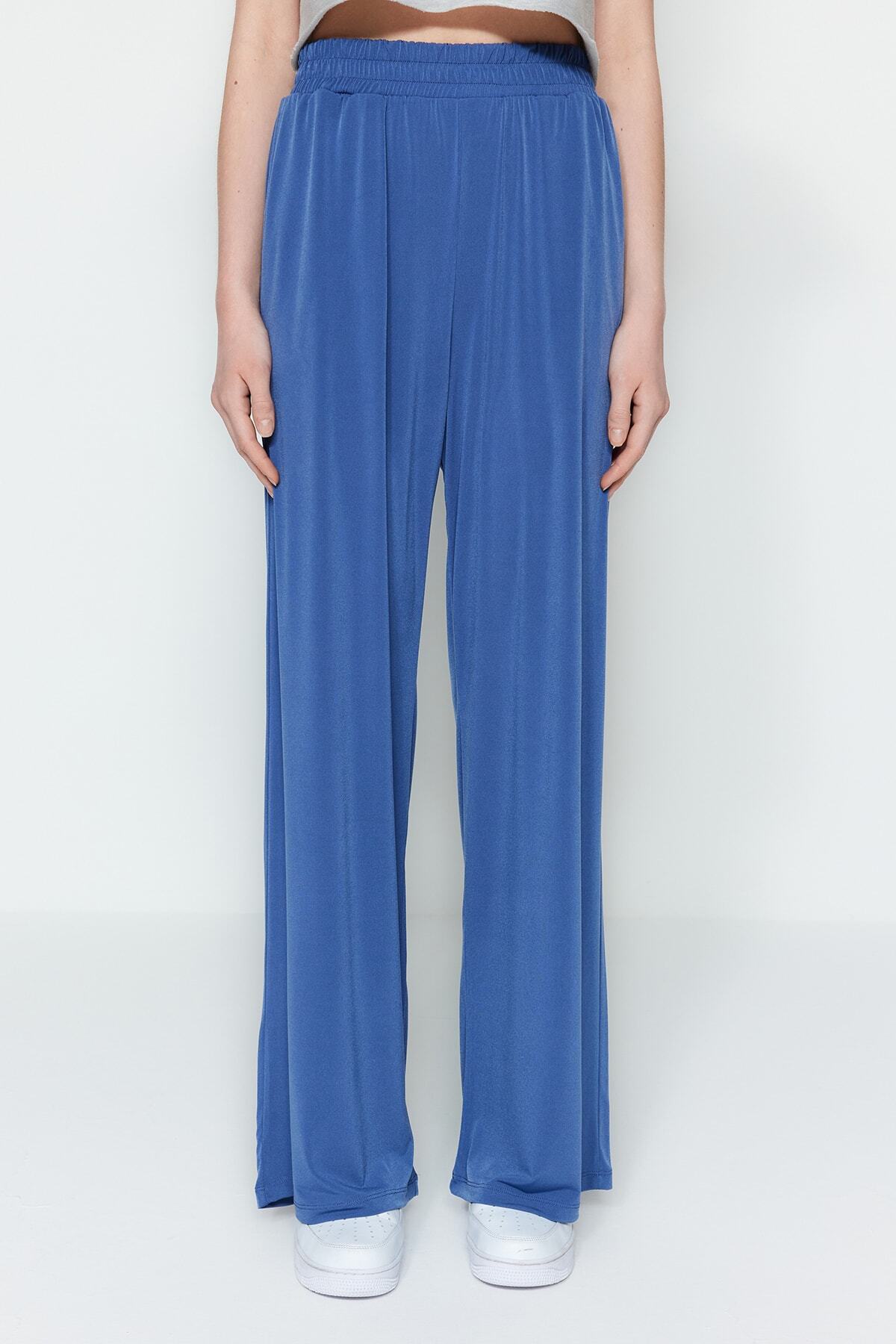 Trendyol Collection-Stretch-Strickhose mit hoher Taille und weitem Bein in Indigoblau TWOSS23PL00129 5
