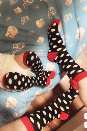 Iri Puanlı Siyah Beyaz Anne Kız Kombini Çorap Takımı ASAKALPT01