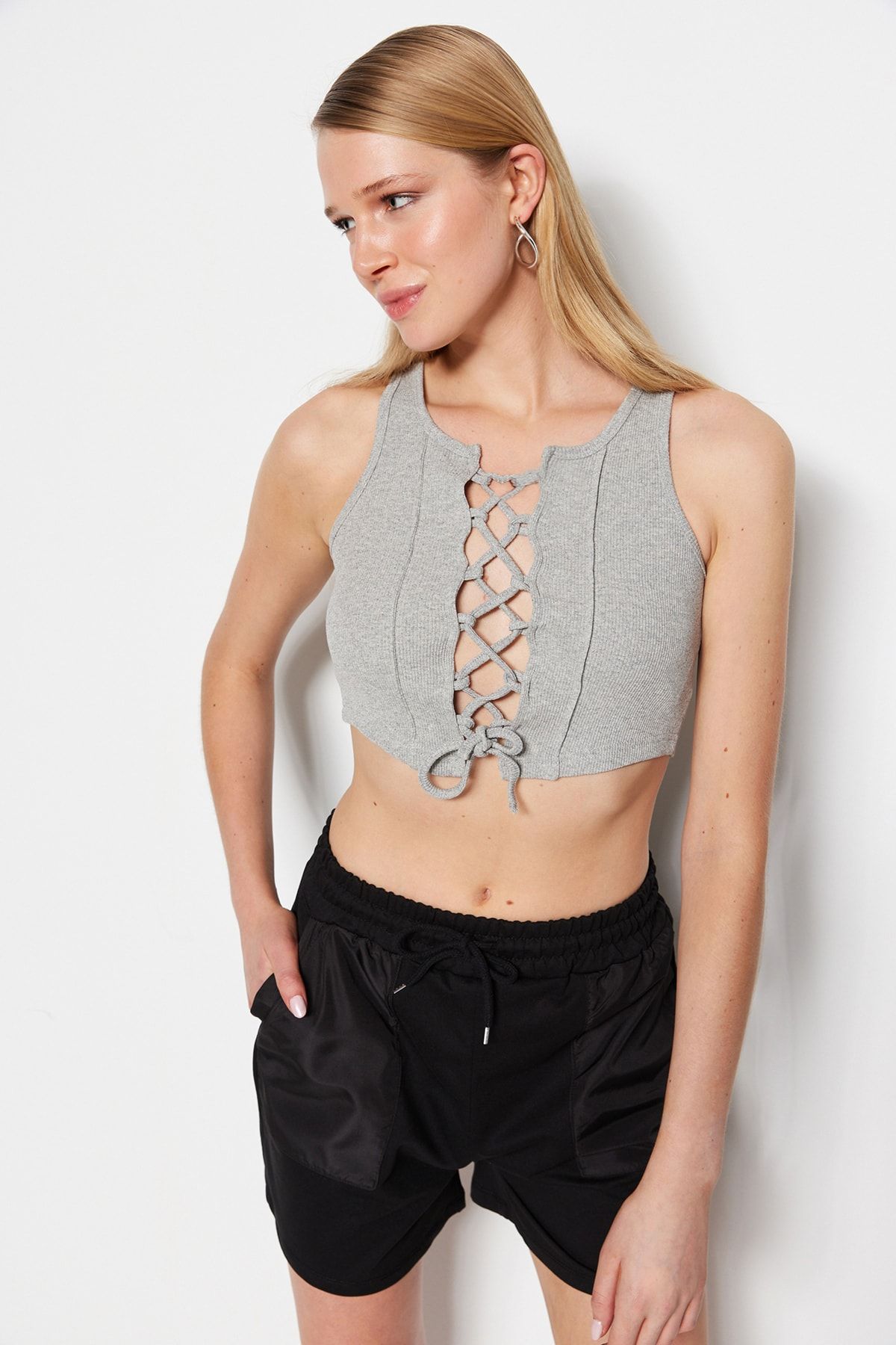 Trendyol Collection Bluse Grau Figurbetont