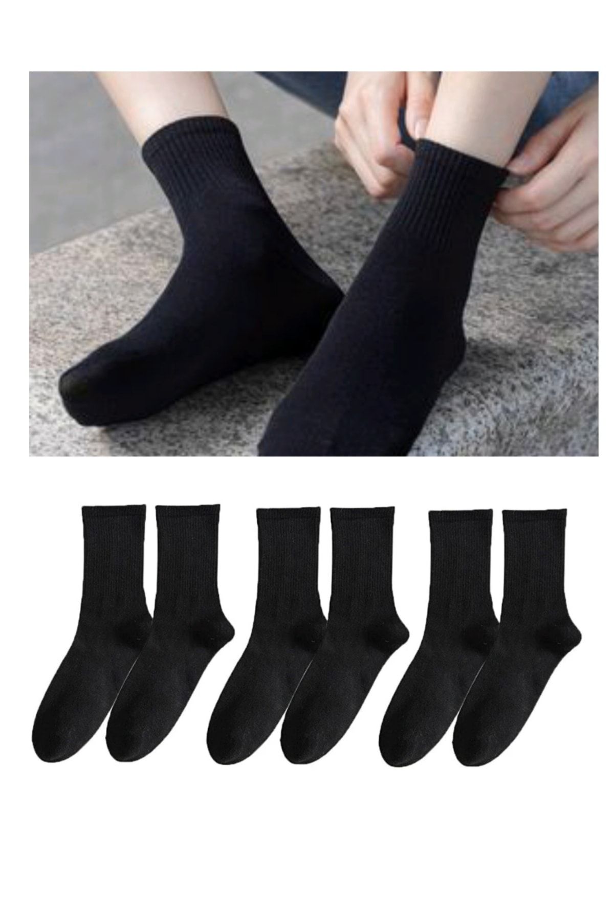 myDea Unisex 3'lü Tenis Siyah Çorap