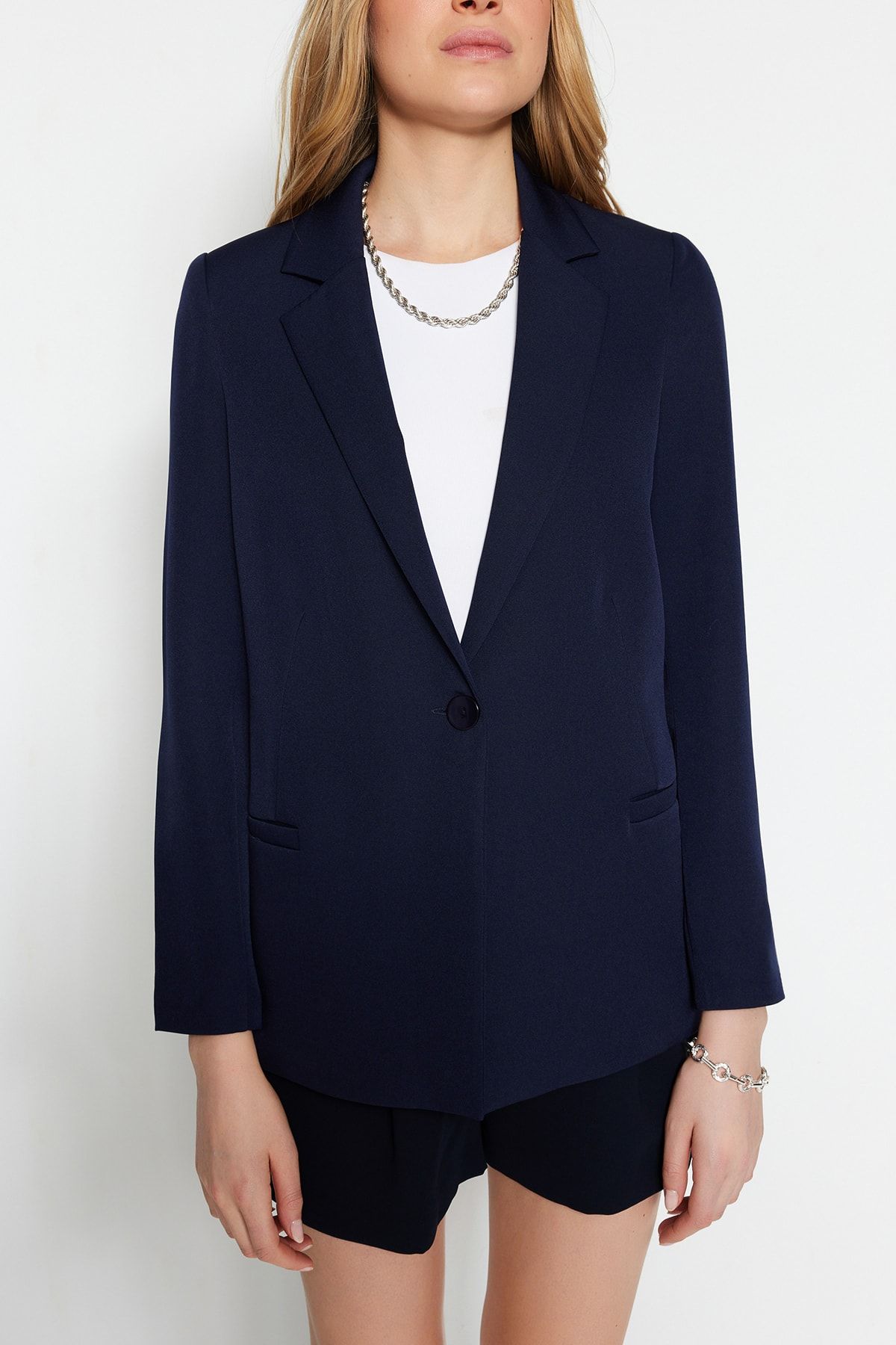 Trendyol Collection-Navy Blue Regular Gray Geometric Patterned Lined Single Button Pocket Woven Blazer Jacket Twoaw20Ce0316 6