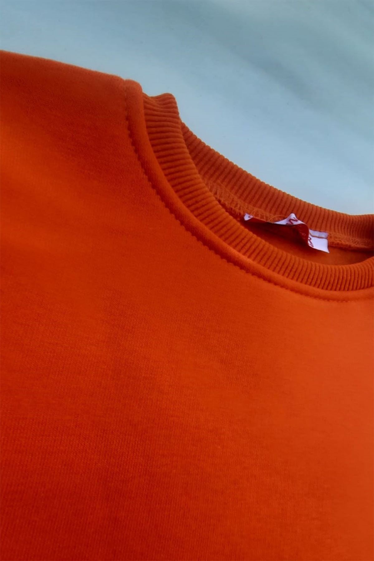 Unisex Çocuk Turuncu Basic Içi Polarlı Örme Kalın Sweatshirt