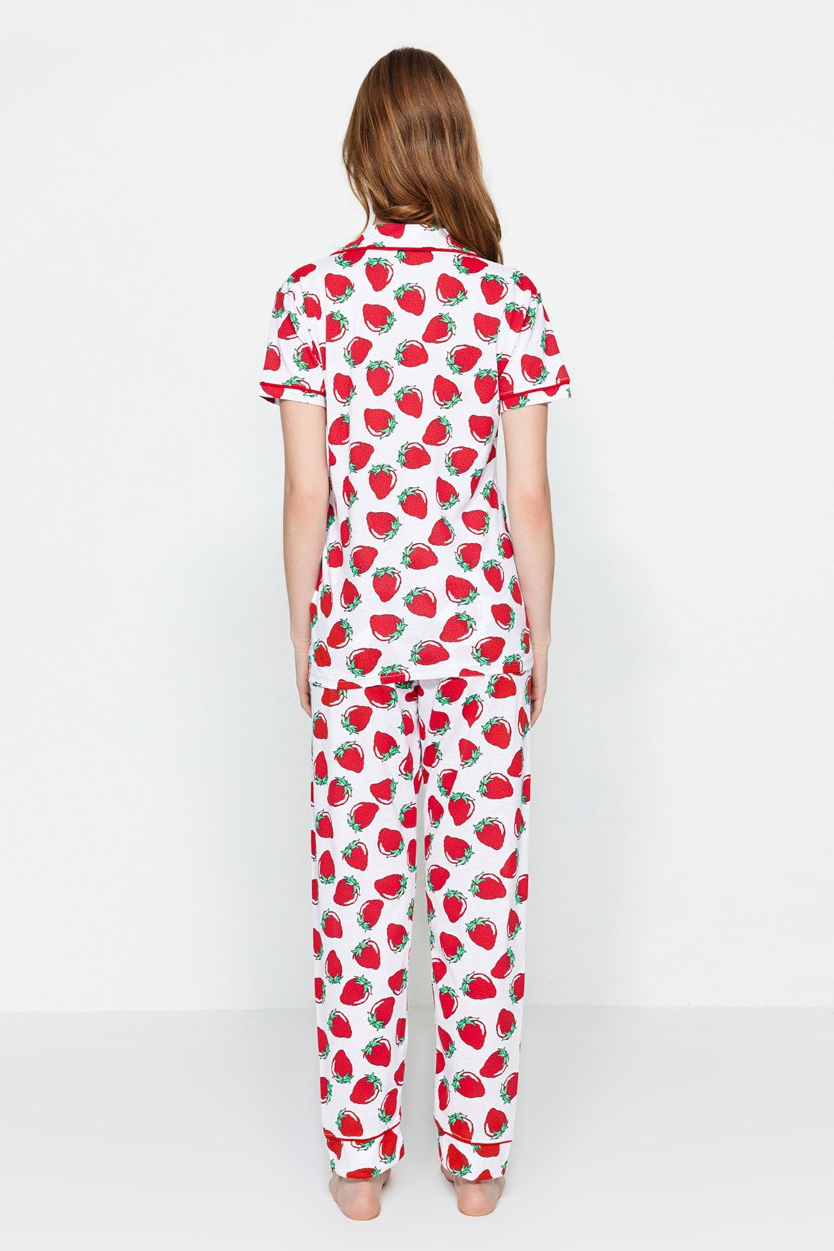 Trendyol Collection-Strawberry Patterned White Knitted Pajamas Set and Sleeping Headband - Thmss21pt0784 7