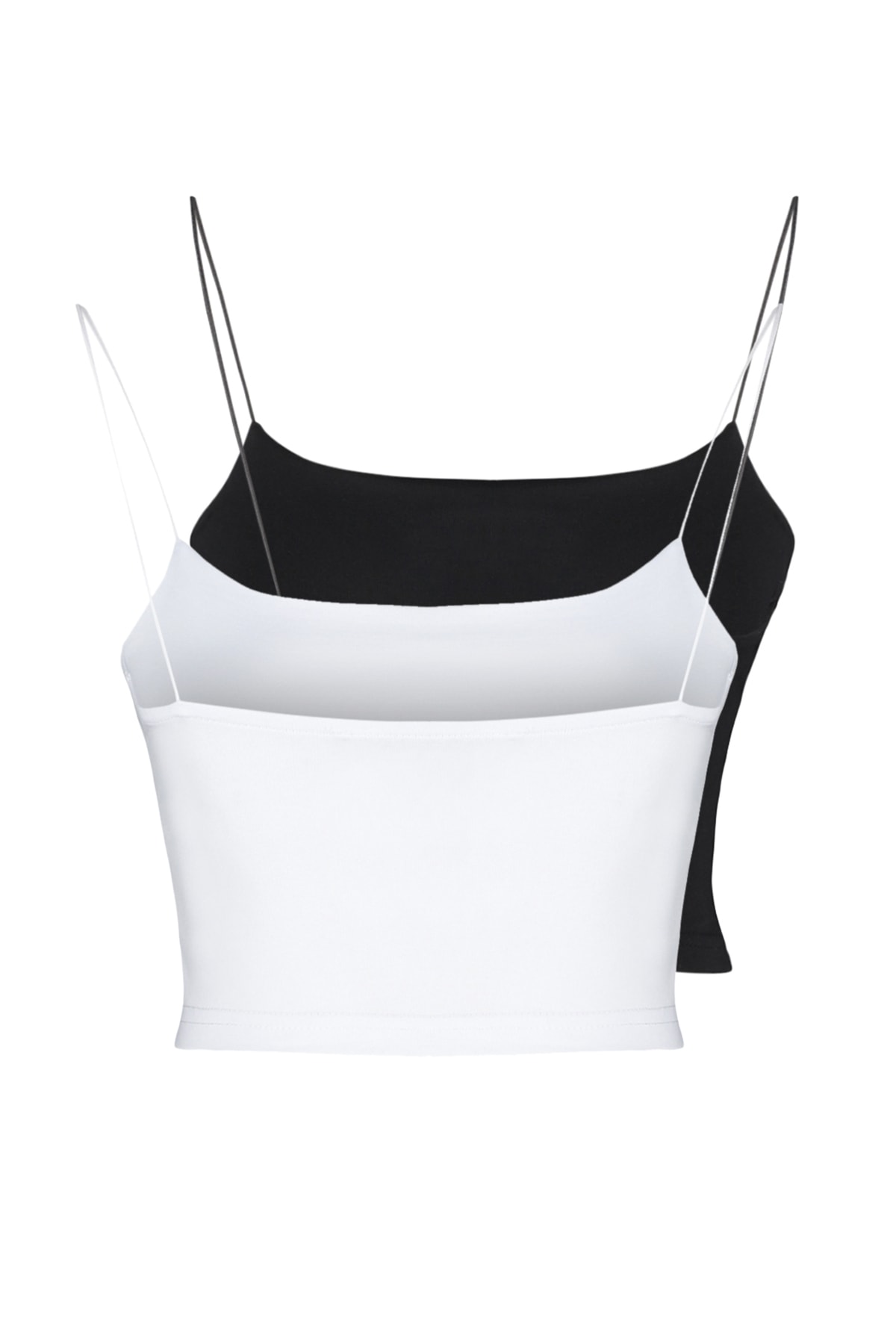 Trendyol Collection Black-White 2-Pack Cotton Spaghetti Strap Crop