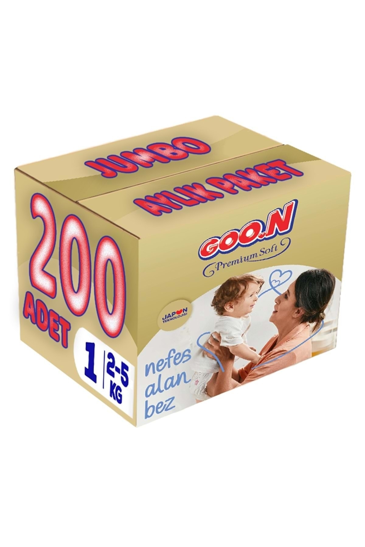 Goo.n Goon Premium Soft Bebek Bezi Beden:1 (2-5kg) Yeni Doğan 200 Adet Jumbo Aylık Pk