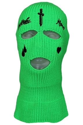 Koyu Yeşil Kılıç Nakışlı 3 Gözlü Unisex Kar Maskesi Zİ-2043