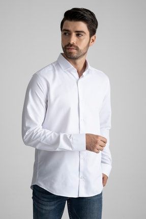 Erkek Beyaz Pamuklu Casual Cepsiz Modern Fit Gömlek 00749838266492