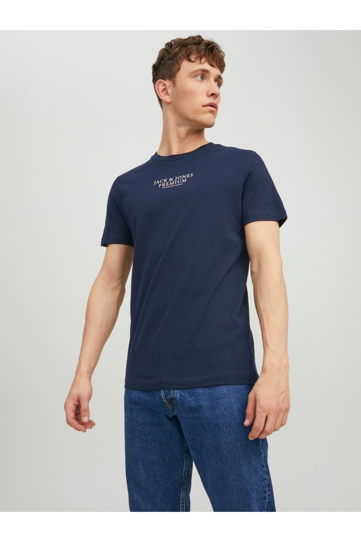 Jack & Jones تی شرت مردانه یقه کوتاه سرمه ای آبی جک و جونز 12217167