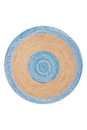 Bej - Mavi Maise Jüt Örme Hasır Kilim TRQ247