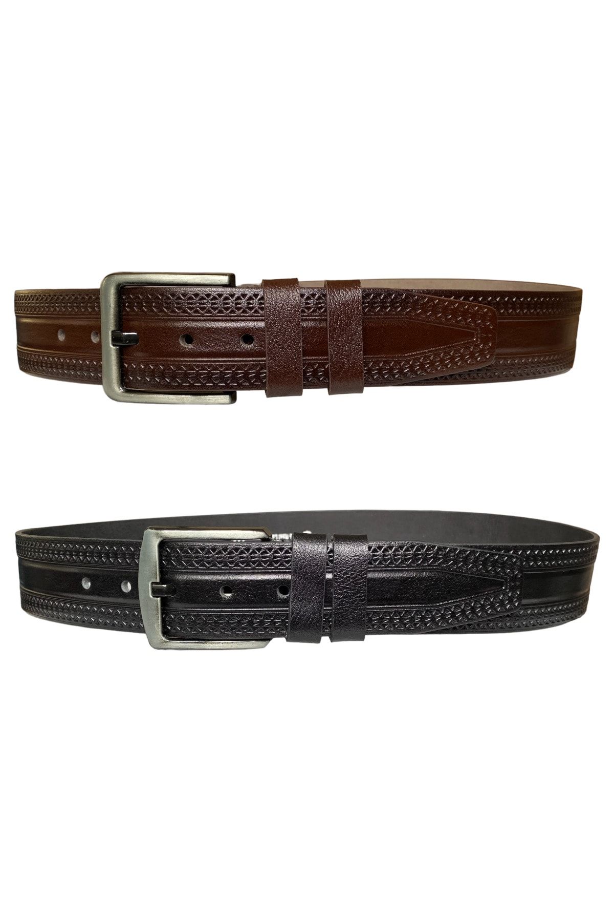 %100 Hakiki Deri 2'li Set 4.5 Cm Tek Parça Kot,spor Kemer Siyah, Kahverengi
