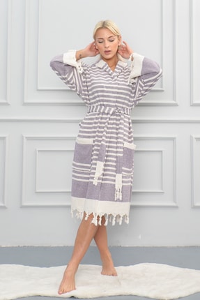 Dokubba Içi Havlu Dışı Peştemal Unisex Kullanıma Uygun Bornoz - Pamuklu Dokum...