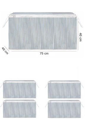 5 Adet - Sandık Tipi Hurç Mini - Çamaşır&kazak Vb. Hurcu 45x40x30 - Leke Tutmaz Çizgili Model 0263-5