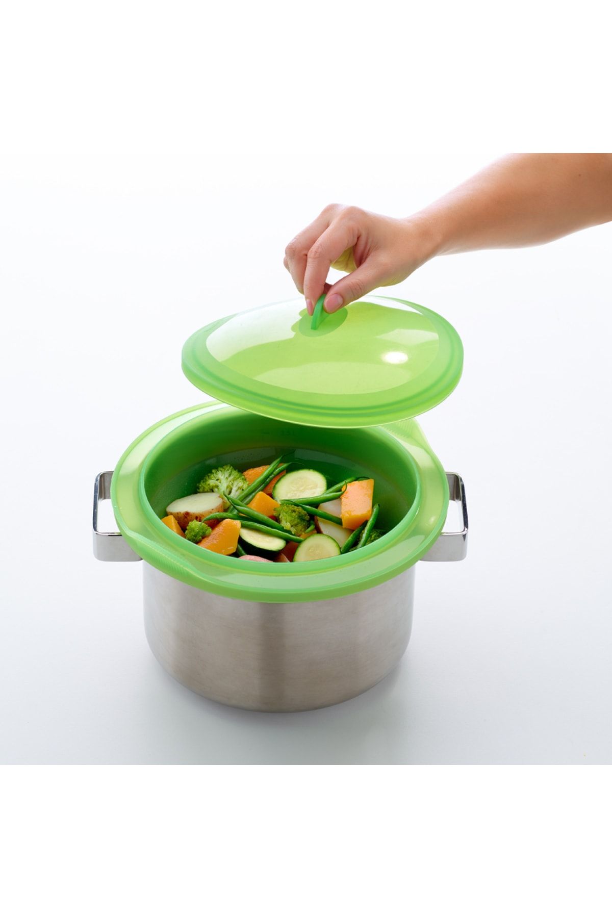 lekue Collapsible Steamer Yeşil Silikon Buharda Pişirme Tenceresi