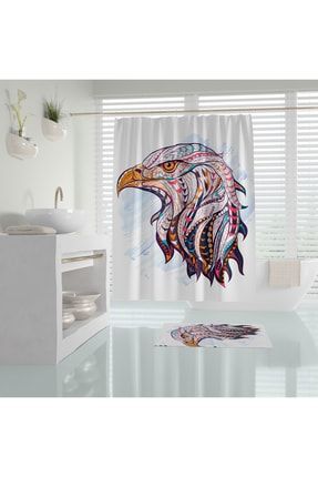 Duş Perdesi Kartal Desenli Dijital Baskılı Banyo Perdesi 180x200 Cm Tek Kanat Banyo Perdeleri Eagle 180x200