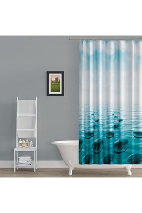 Mavi Banyo Perdesi-taş Desen Renkli Duş Perdesi, Tek Kanat Küvet Perdesi-180x200cm Banyo Duş Perdesi rotasyon