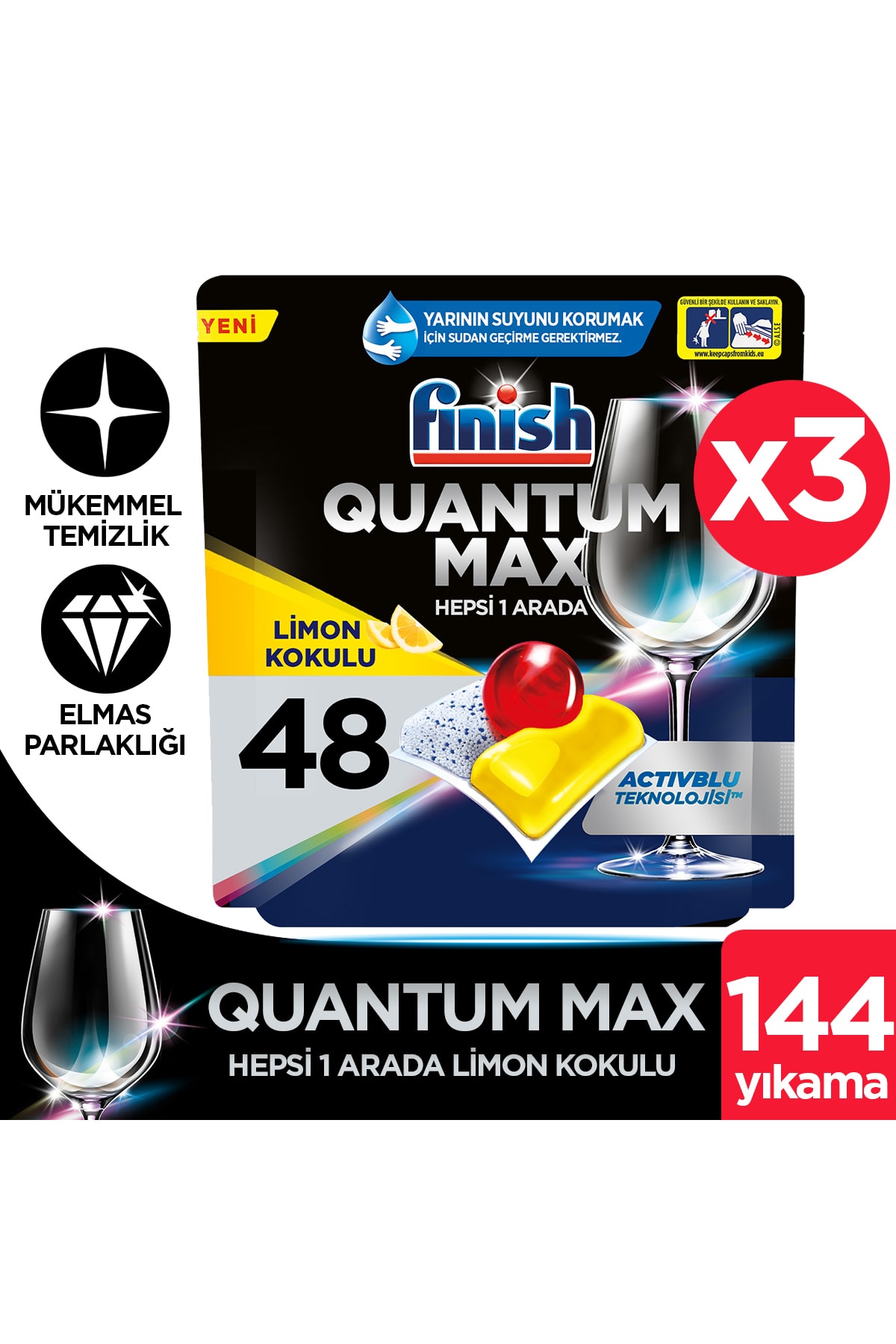 Finish Quantum Max 144 Kapsül Bulaşık Makinesi Deterjanı Tableti Limon (48X3)