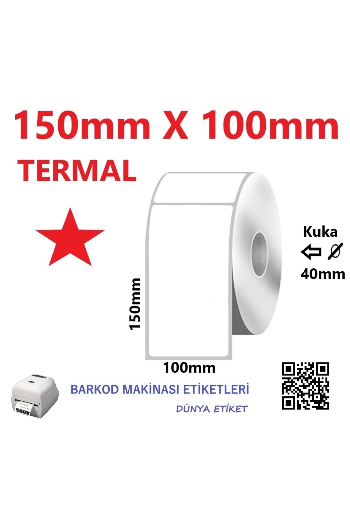 DünyaEtiket 150mm X 100mm Termal Barkod Etiketi 10 Rulo