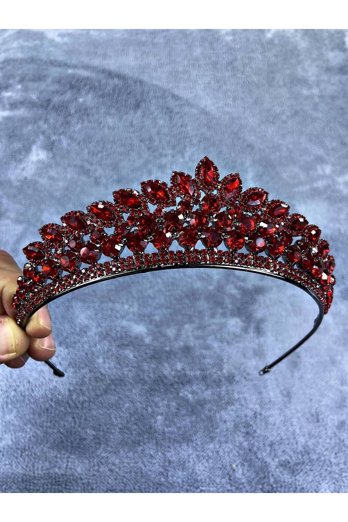 Elanur Model Henna And Bridal Crown With Red Crystal Gemstone – Headband, Stylish Design, Women's Accessory