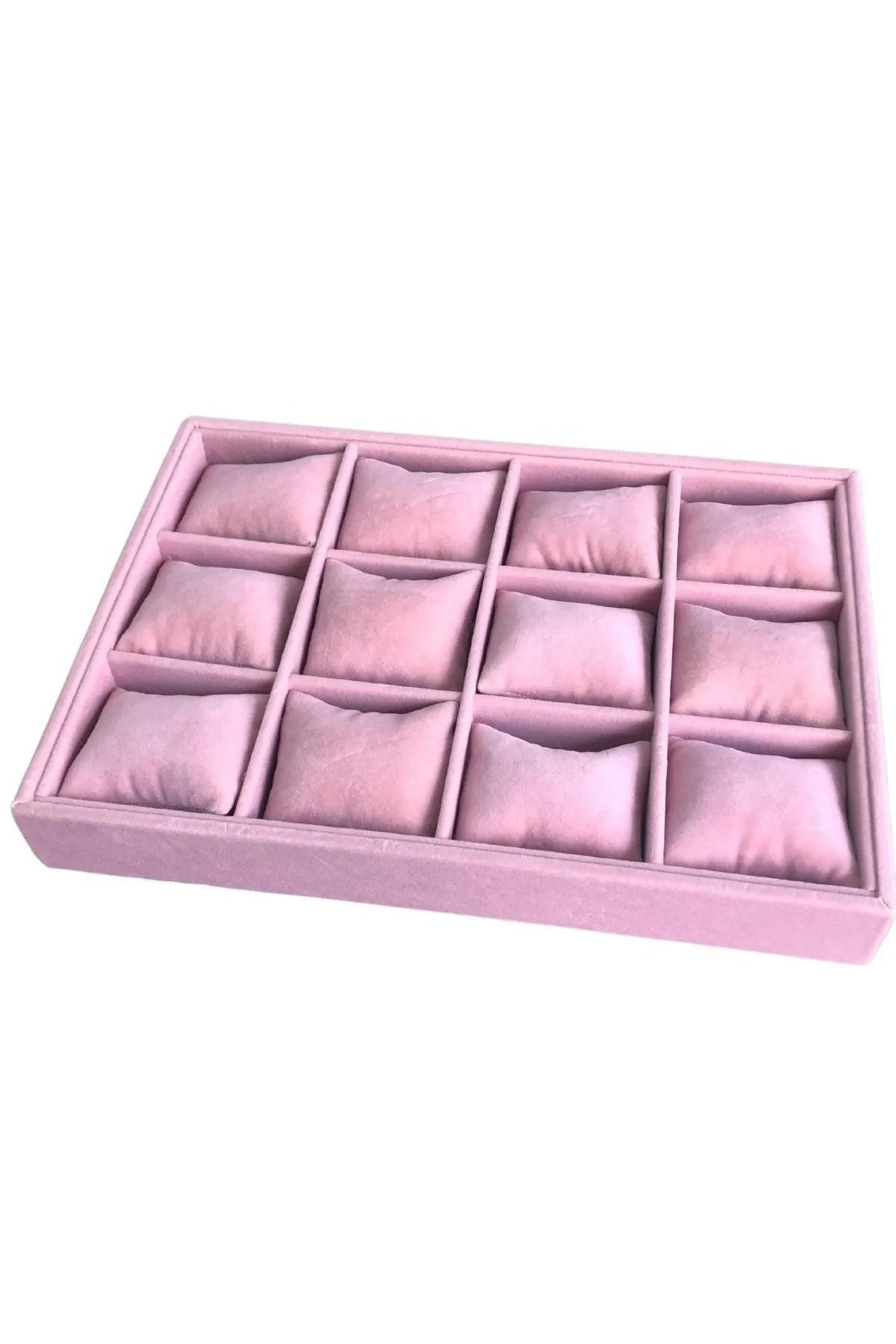 LEDUSADECOR 12 Bölmeli Yastıklı Mdf Üzeri Süet Kaplama Saat/bileklik/broş Tablası