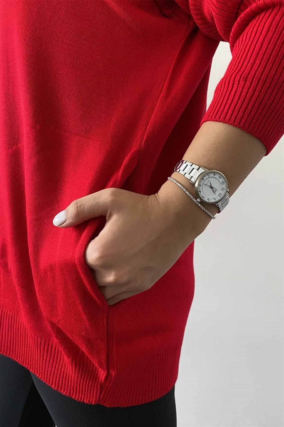 citycenterfashion  Kadın Degaje Yaka Cepli Triko Kazak Cty-cnd-11369 - Görsel 4