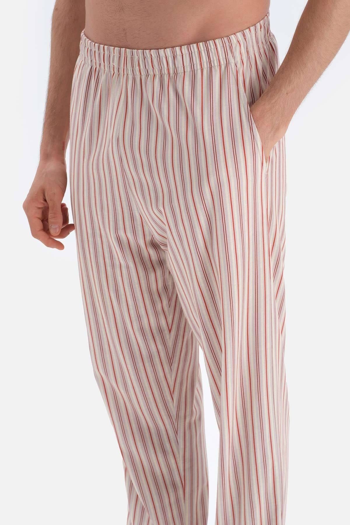 Ekru Kısa Kollu Çizgili Örme Pijama Takımı
