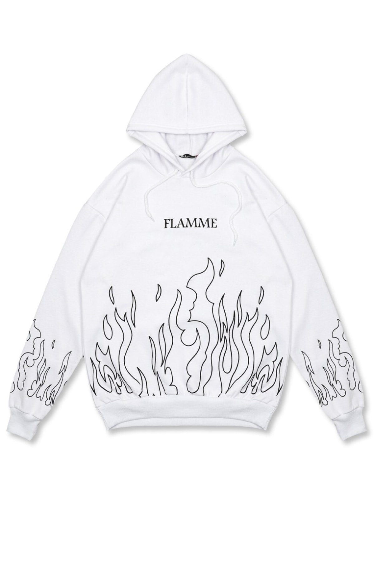 Sokak Butik Flamme Baskılı Beyaz Oversize Kapüşonlu Sweatshirt