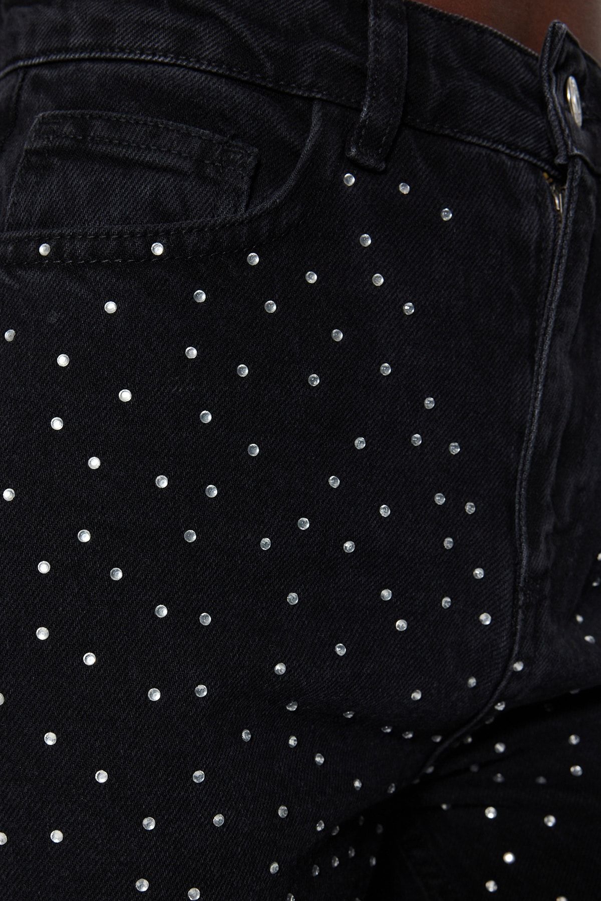 Trendyol Collection-Black Jewelled High Waist Wide Leg Jeans Twoaw23Je00442 7