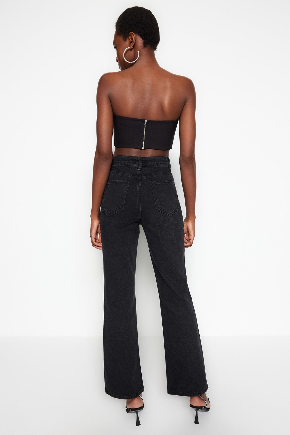 Trendyol Collection-Black Jewelled High Waist Wide Leg Jeans Twoaw23Je00442 8