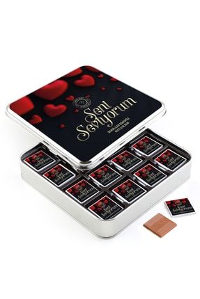 Sevgililer Günü Hediyesi 32 Adet Madlen Çikolata Metal Kutu - Siyah T1511
