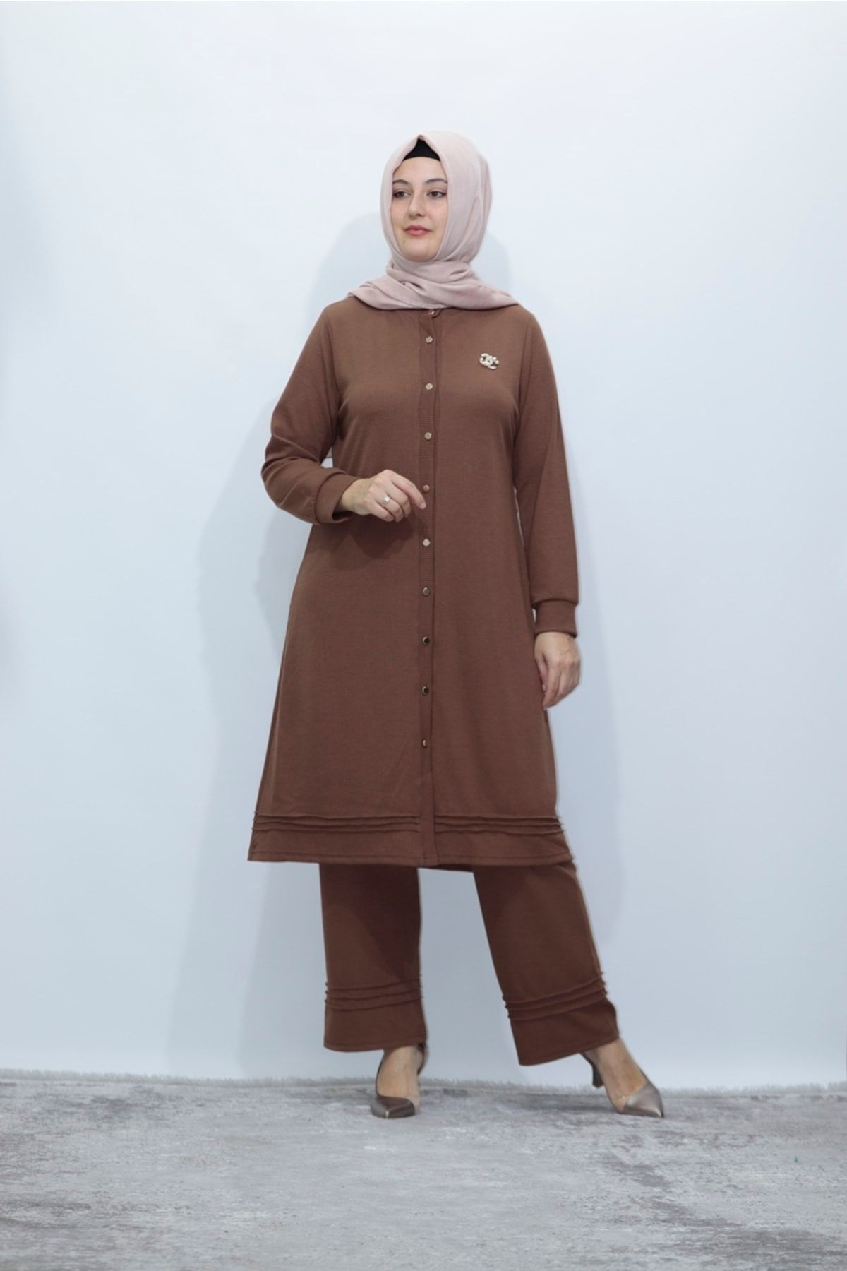 Zey&Ka Butik-Large Size World Viscon Ribbed Buttoned Tunic Trousers Double Set 2