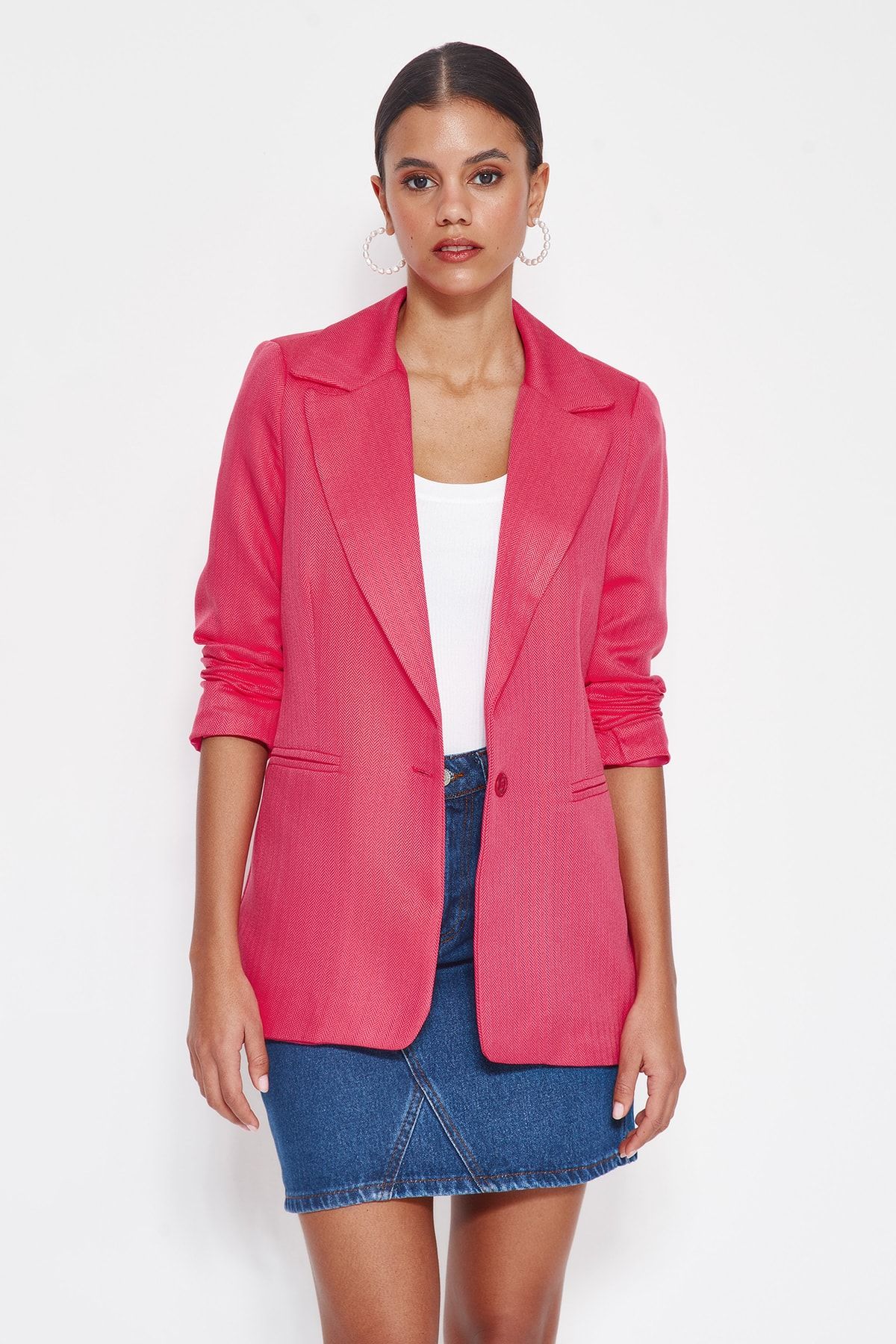Trendyol Collection-Fuchsia Woven Lined Button Blazer Jacket TWOSS22CE0092 1