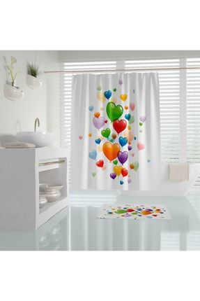 Renkli Balon Desenli Banyo Perdesi Baskılı Banyo Duş Perdesi 180x200cm Tek Kanat Küvet Perdesi Dijital Baskı