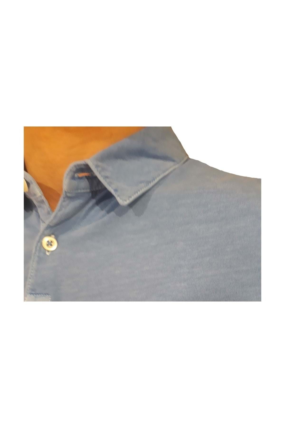 HNS-M.p. Tricou de lux pentru bărbați cu guler subțire - - Albastru deschis - S - St04006-26062 3