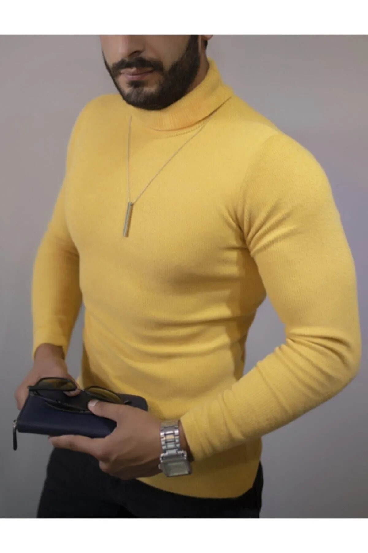 NOBLE STORE Erkek Likralı Boğazlı Kazak Body