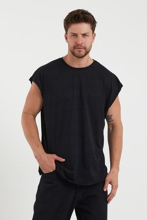 Sıfır Kol Siyah Oversize T-shirt KOLS1FIR3065TSRT