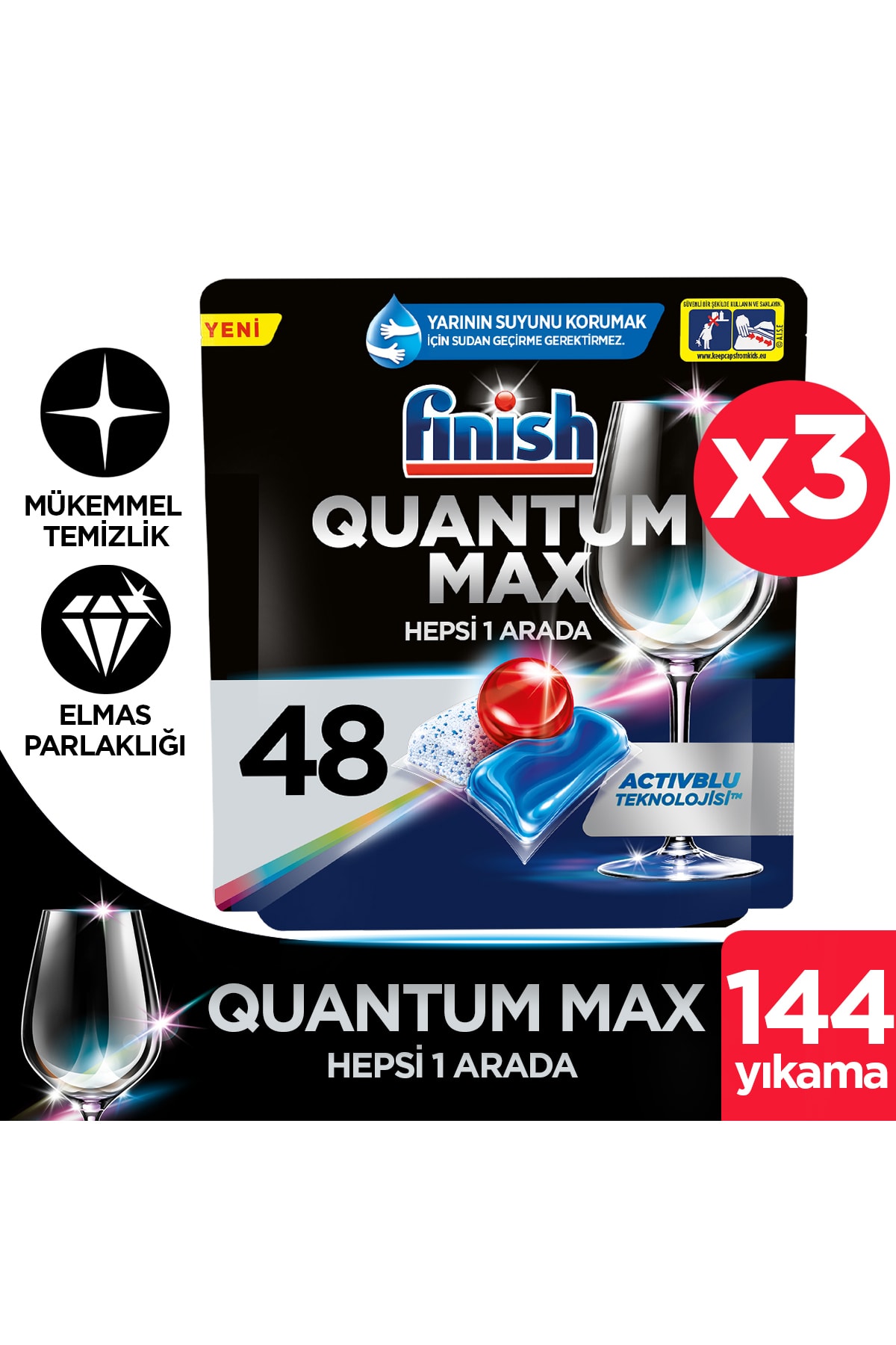 Finish Quantum Max 144 Kapsül Bulaşık Makinesi Deterjanı Tableti (48X3)