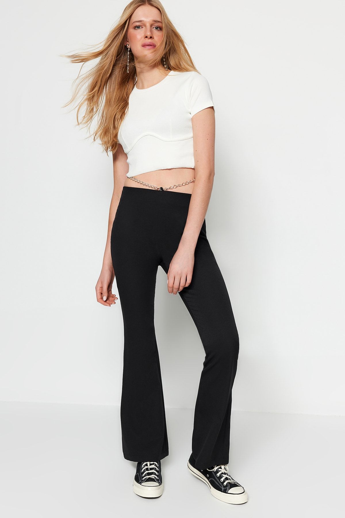 Topshop flared ribbed pants in black