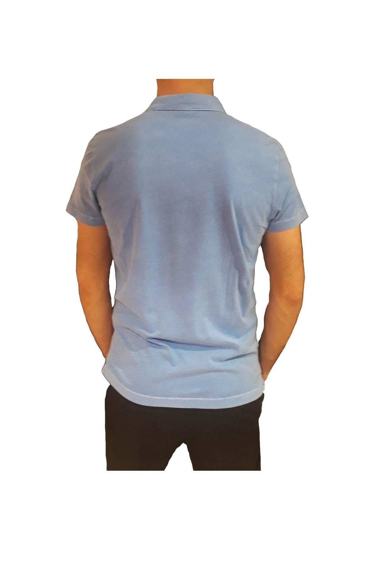 HNS-M.p. Tricou de lux pentru bărbați cu guler subțire - - Albastru deschis - S - St04006-26062 2