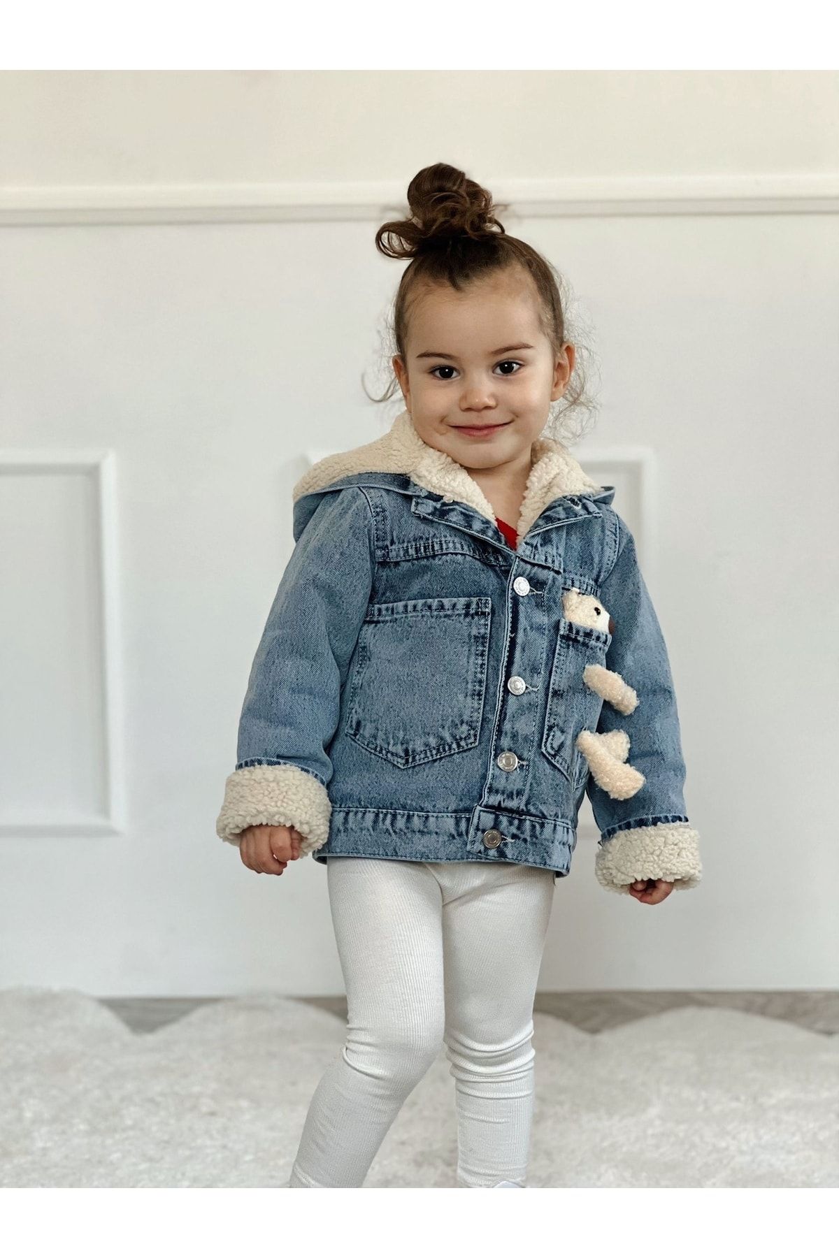 YARENK DS Cute Teddy Bear Hooded Thick Denim Coat Girls and Boys Unisex