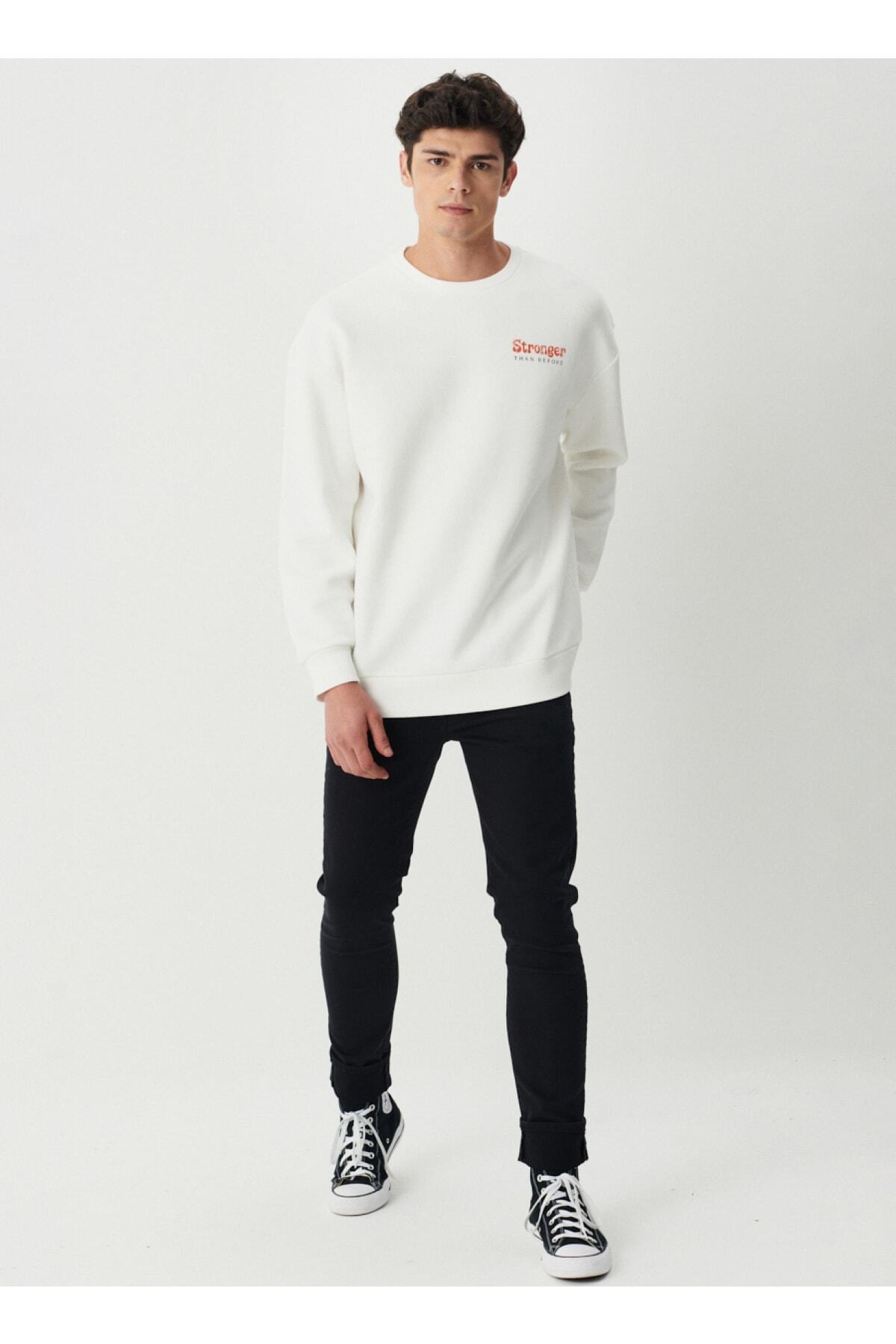 Riders by Lee Bisiklet Yaka Loose Fit Ekru Erkek Sweatshirt